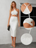 White Halter Diamond Setting Bandage Dress