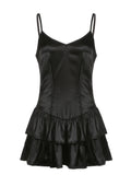 Black Double-Layer Halter Mini Dress