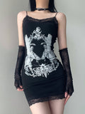 Gothic Black Lace Printed Halter Dress