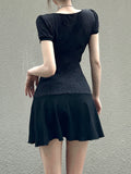 Gothic Knitted Lace Puff Sleeve Short Dress