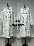 women elegant fur collar winter overcoats female horn botton sweet white long coats korean thick warm outerwears