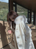 women elegant fur collar winter overcoats female horn botton sweet white long coats korean thick warm outerwears