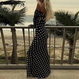 Spring Polka Dot Print Slim Bodycon Long Dress Women Sexy Slash Neck Draped Party Dress Summer Off Shoulder Boho Maxi Dress