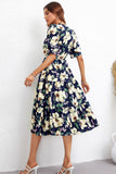 Floral Collared Neck Tiered Midi Dress