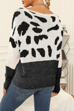 Pbong - Black Gray Casual Leopard Patchwork O Neck Tops