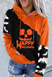 Pbong - Orange Casual Skull Head Print Patchwork Hooded Collar Tops