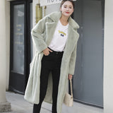 New Women Winter Warm Faux Fur Coat Thick Women Long Coat Turn Down Collar Women Warm Coat With Belt Casaco Feminino