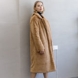 New Women Winter Warm Faux Fur Coat Thick Women Long Coat Turn Down Collar Women Warm Coat Casaco Feminino