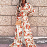 Bikini Cover-ups Boho Print Long Dress Self Belted Sexy Beach Tunic  Summer Women Beach Wear Swim Suit Cover Up Pbong mid size graduation outfit romantic style teen swag clean girl ideas 90s latina aesthetic