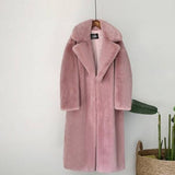 New Women Winter Warm Faux Fur Coat Thick Women Long Coat Turn Down Collar Women Warm Coat With Belt Casaco Feminino