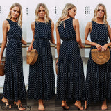 Pbong mid size graduation outfit romantic style teen swag clean girl ideas 90s latina aestheticBobo Women Dark Blue Boho Loose Sleeveless Holiday Dot Print Long Maxi Dress Evening Party Beach Dresses Summer Sundress