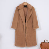 New Women Winter Warm Faux Fur Coat Thick Women Long Coat Turn Down Collar Women Warm Coat With Belt Casaco Feminino