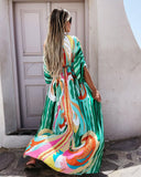 Bikini Cover-ups Boho Print Long Dress Self Belted Sexy Beach Tunic  Summer Women Beach Wear Swim Suit Cover Up Pbong mid size graduation outfit romantic style teen swag clean girl ideas 90s latina aesthetic