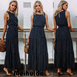 Pbong mid size graduation outfit romantic style teen swag clean girl ideas 90s latina aestheticBobo Women Dark Blue Boho Loose Sleeveless Holiday Dot Print Long Maxi Dress Evening Party Beach Dresses Summer Sundress