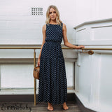 Pbong mid size graduation outfit romantic style teen swag clean girl ideas 90s latina aestheticBobo Women Dark Blue Boho Loose Sleeveless Holiday Dot Print Long Maxi Dress Evening Party Beach Dresses Summer Sundress