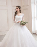 Wedding Dress Luxury Full Sleeve Sexy V-neck Bride Dress With Train Ball Gown Princess Classic Wedding Gowns