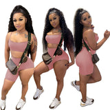 Echoine Solid Strap Spaghetti Crop Top Irregular Shorts Two Piece Set Summer Sport Tracksuit Matching Set Party Club Outfits