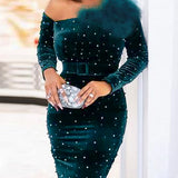 Bodycon Dress Women Green Christmas Party Velvet Winter Feather Shiny Sequin Evening Sheath Sexy Night Out Birthday Glitter Gown  Pbong mid size graduation outfit romantic style teen swag clean girl ideas 90s latina aesthetic