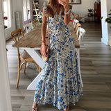 Sexy Women V Neck Party Dresses Vintage Printed Boho Long Dresses Elegant Flying Sleeve Fashion Sexy Slim Maxi Dress Mujer