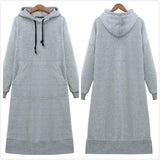 Women Loose Long Hoodie Casual Solid Color Hooded Sweatshirts Student's Autumn Winter Baggy Pullover Oversized Sweatshirt Dress