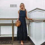 Pbong mid size graduation outfit romantic style teen swag clean girl ideas 90s latina aestheticBobo Women Dark Blue Boho Loose Sleeveless Holiday Dot Print Long Maxi Dress Evening Party Beach Dresses Summer Sundress