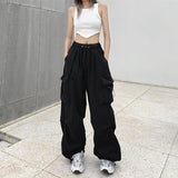 Y2K Streetwear Cargo Pants Women Casual Vintage Baggy Wide Leg Straight Trousers Jogger Big Pockets Oversize Overalls Sweatpants