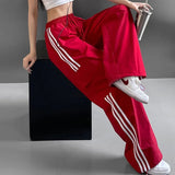 Women Striped Patchwork Cargo Pants Y2K High Waist Baggy Wide Leg Trousers Bf Hip Hop Joggers Sweatpants Straight Sports Pants