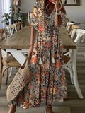 Sexy Women V Neck Party Dresses Vintage Printed Boho Long Dresses Elegant Flying Sleeve Fashion Sexy Slim Maxi Dress Mujer