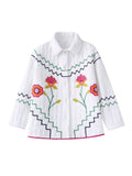 Spring Autumn Women Loose Shirts Jackets Coats Fashion Floral Embroidery Female Vintage Street Jacker Outerwear