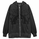 Hip Hop Streetwear Women Angel Dark Print Harajuku Hooded Jacket Sweatshirts  Autumn Punk Zipper Y2k Tops Coat Goth Outwear