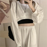 Streetwear Women Sexy Solid Cropped Sweatshirts Oversize Loose Harajuku BF Pullovers Spring Korean Chic Casual Y2k Tops