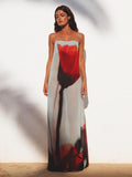 Sexy Summer Spaghetti Strap Floral Print Maxi Dress For Ladies Backless Chic See Through Beach Holiday Robe