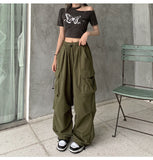 Y2K Streetwear Cargo Pants Women Casual Vintage Baggy Wide Leg Straight Trousers Jogger Big Pockets Oversize Overalls Sweatpants