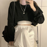 Streetwear Women Sexy Solid Cropped Sweatshirts Oversize Loose Harajuku BF Pullovers Spring Korean Chic Casual Y2k Tops