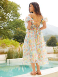 Spring Floral Chiffon Beach Slip Dress Sexy Backless Women Long Dresses Bandage Elegant Boho Maxi Dresses For Women Summer