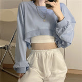 Streetwear Women Sexy Solid Cropped Sweatshirts Oversize Loose Harajuku BF Pullovers Spring Korean Chic Casual Y2k Tops