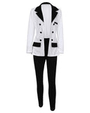 Women Turn Down Collar Double Breasted Long Sleeve Blazer Coat & Plain Pants Set Two Piece Elegant Suit Office Lady Outfits
