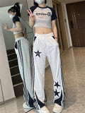 Y2K Star Print Gray Jogging Sweatpants Women Streetwear Vintage Black Sports Pants Oversized Kpop Brown Wide Leg Joggers