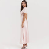 Wedding Guest Dresses Women  Autumn Pink Elegant Short Sleeve Lace Party Dresses Long Maxi Formal Occasion Dress