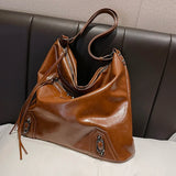 VC Trend Vintage Woman's Shoulder Bag Rivet Designer Hand Bag Quality Luxury Soft Leather Tote Bag Large Capacity Casual Handbag
