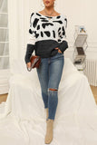 Pbong - Black Gray Casual Leopard Patchwork O Neck Tops