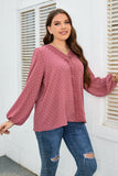 Plus Size Lace Trim V-Neck Balloon Sleeve Blouse