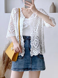 Women's Cardigan Sweater Jumper Crochet Knit Embroidered Hole Solid Color Open Front Stylish Casual Daily Going out Summer Spring White Beige One-Size