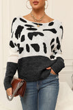 Pbong - Black Gray Casual Leopard Patchwork O Neck Tops