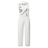 Women's Jumpsuit Print Crew Neck Elegant Daily Vacation Straight Regular Fit Sleeveless White S M L Spring