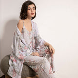 July‘s Song 3 Pcs Women Pajamas Set Viscose Floral Printed Female Pyjama Loose Sleepwear Nightwear Spring Summer Lounge Wear