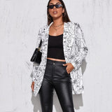 Vintage Letter Irregular Printing Blazer Women Jacket High Street Fashion New Plus Size Elegant Lady Coat American Stylish