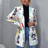 Vintage Letter Irregular Printing Blazer Women Jacket High Street Fashion New Plus Size Elegant Lady Coat American Stylish