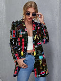 Vintage Letter Irregular Printing Blazer Women Jacket High Street Fashion New Plus Size Elegant Lady Coat American Stylish