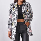 Vintage Letter Irregular Printing Blazer Women Jacket High Street Fashion New Plus Size Elegant Lady Coat American Stylish